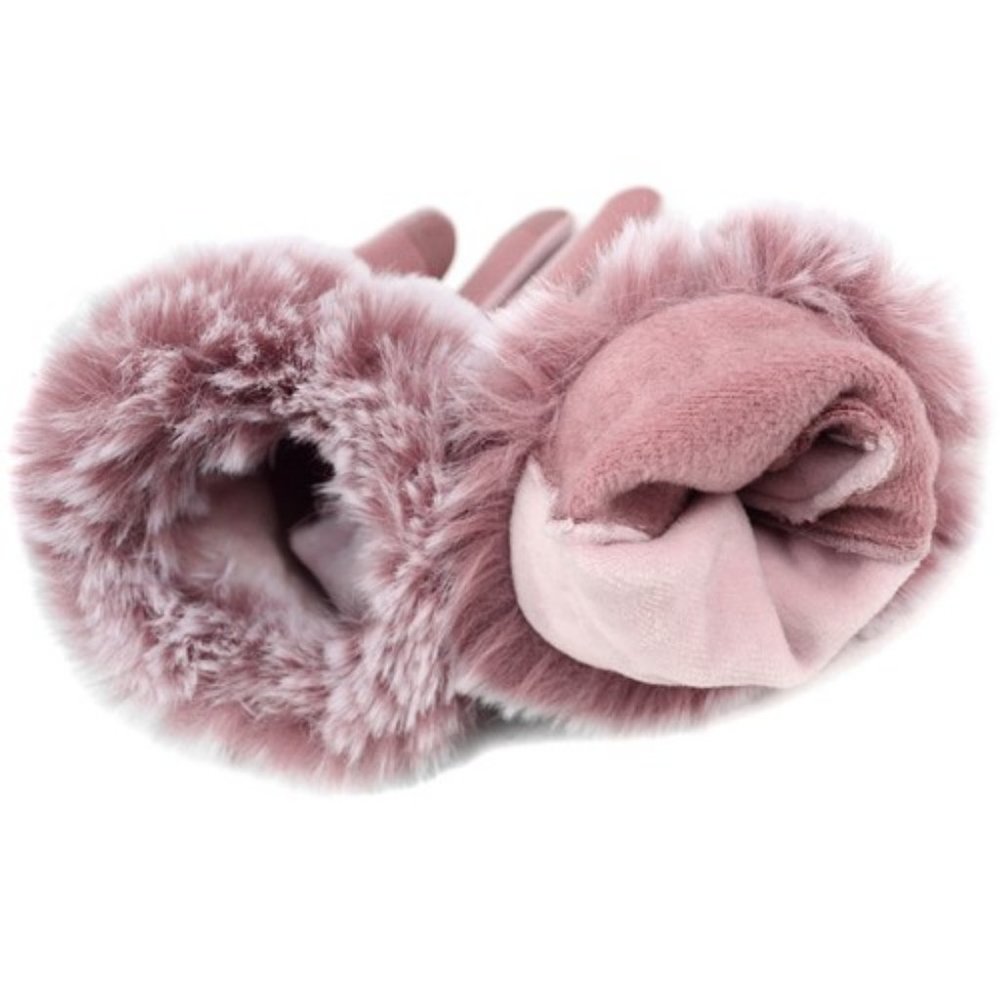 Pink Women's Faux Fur Trim Touch Screen Gloves - Picture 3 of 3